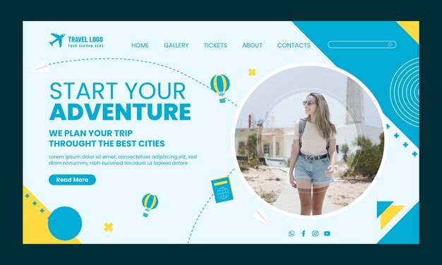 Página de inicio de agencia de viajes de diseño plano
