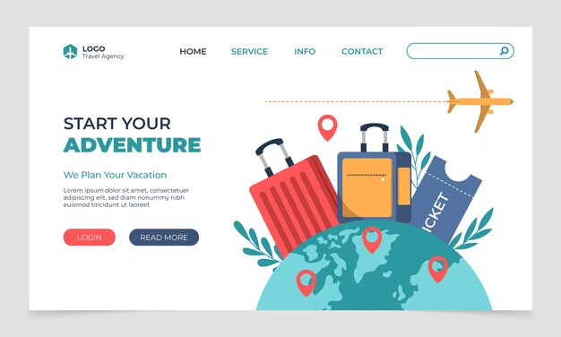Página de inicio de agencia de viajes de diseño plano