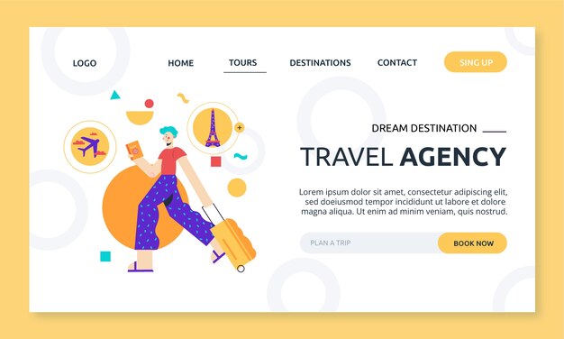 Página de inicio de agencia de viajes de diseño plano