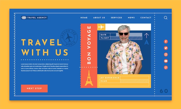 Página de inicio de agencia de viajes mínima de diseño plano