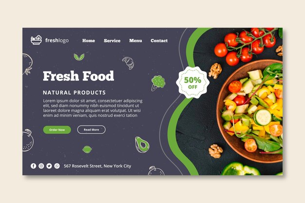 Página de inicio de alimentos bio y saludables con foto