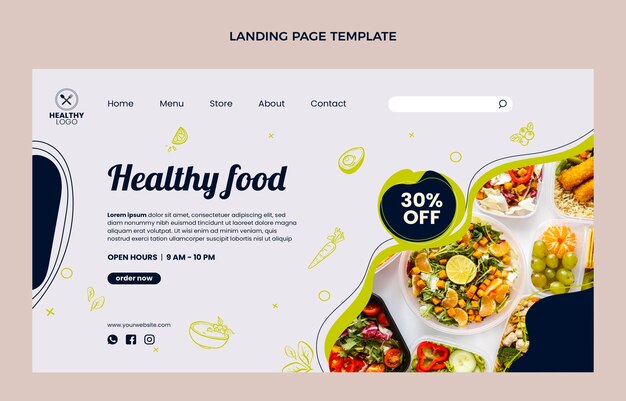 Página de inicio de alimentos saludables de diseño plano