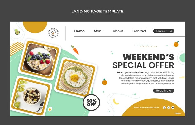 Página de inicio de alimentos saludables de diseño plano