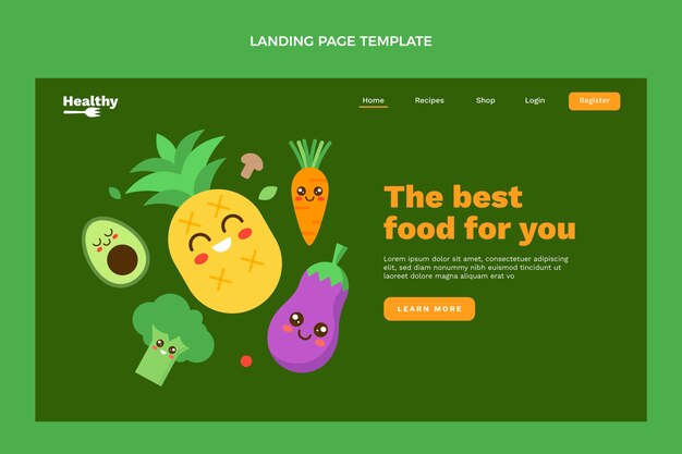 Página de inicio de alimentos saludables de diseño plano