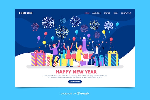 Vector gratuito página de inicio de año nuevo en diseño plano