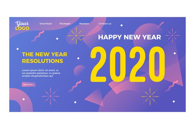 Página de inicio de año nuevo en diseño plano