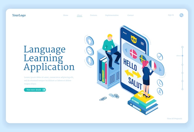 Página de inicio de la aplicación de aprendizaje de idiomas