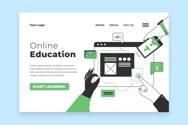 Página de inicio de aprendizaje en línea plana lineal