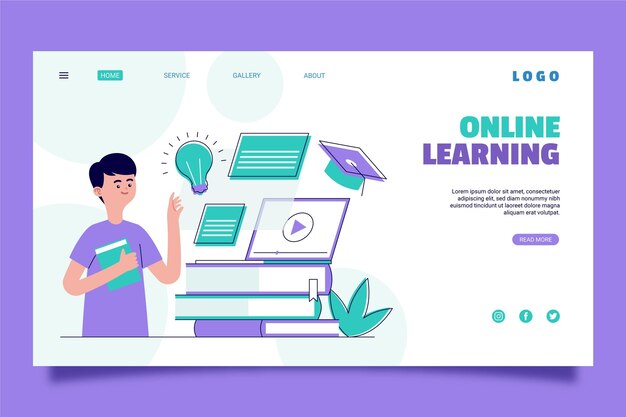 Página de inicio de aprendizaje en línea plana lineal