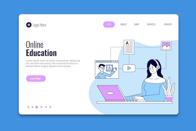 Página de inicio de aprendizaje en línea plana lineal