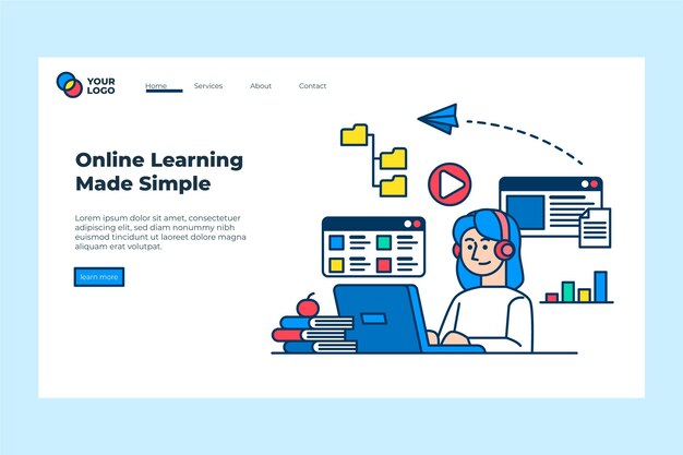 Página de inicio de aprendizaje en línea plana lineal