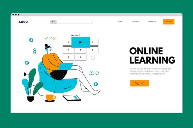Página de inicio de aprendizaje en línea plana lineal