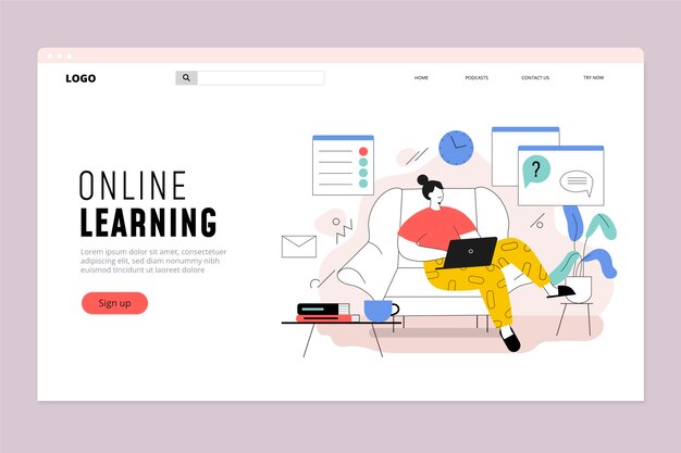 Página de inicio de aprendizaje en línea plana lineal