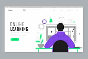 Vector gratuito página de inicio de aprendizaje en línea plano lineal