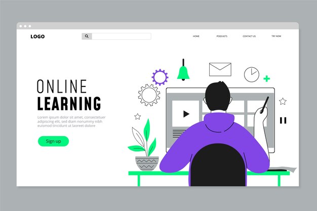 Página de inicio de aprendizaje en línea plano lineal