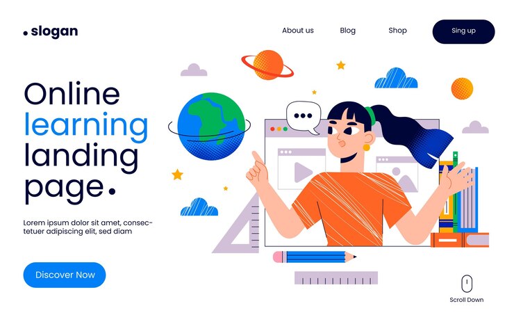 Vector gratuito página de inicio de aprendizaje en línea