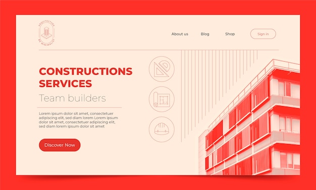 Página de inicio de arquitecto de diseño plano