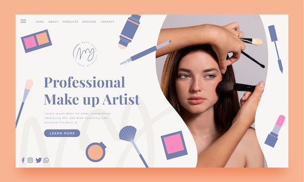 Página de inicio de artista de maquillaje de diseño plano
