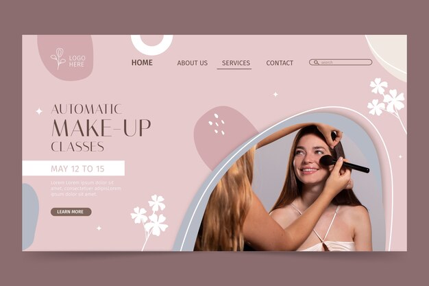 Página de inicio de artista de maquillaje de diseño plano