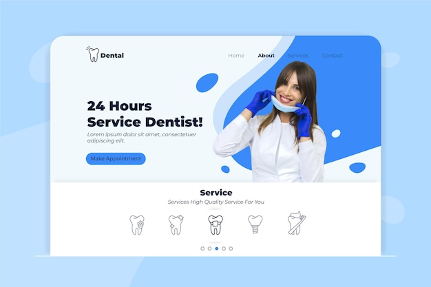 Vector gratuito página de inicio de atención dental plana