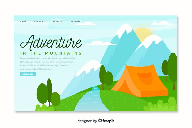 Página de inicio de aventura con camping