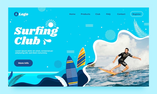 Vector gratuito página de inicio de aventura de surf