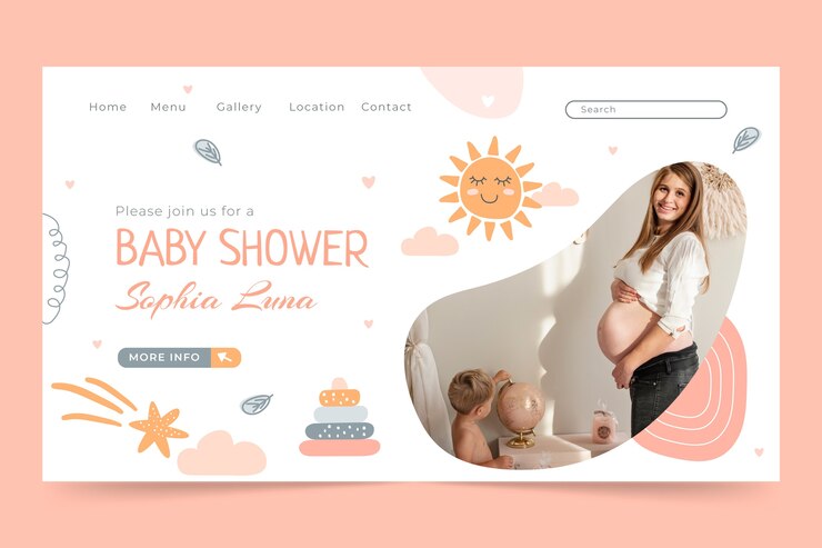 Vector gratuito página de inicio de baby shower dibujada a mano