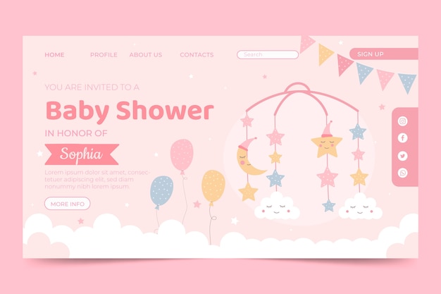 Página de inicio de baby shower de diseño plano