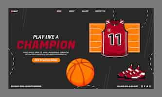 Vector gratuito página de inicio de baloncesto de diseño plano dibujado a mano