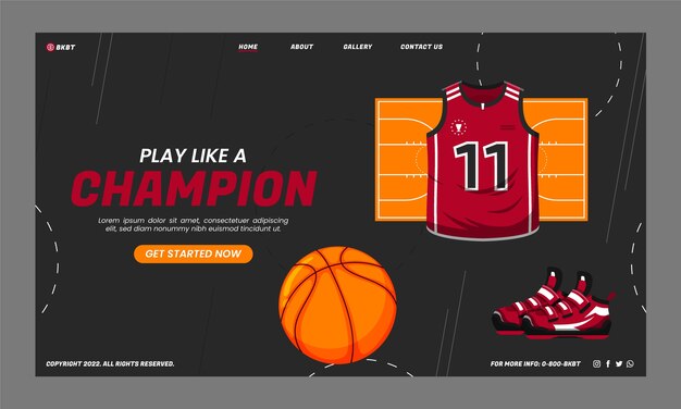 Página de inicio de baloncesto de diseño plano dibujado a mano
