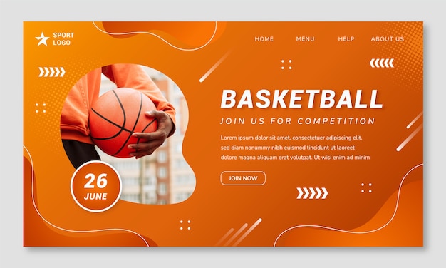 Vector gratuito página de inicio de baloncesto de semitono degradado