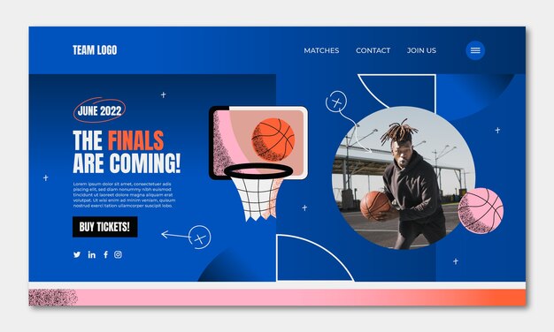 Vector gratuito página de inicio de baloncesto de textura degradada