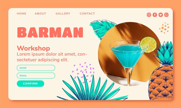 Página de inicio de bar man dibujada a mano