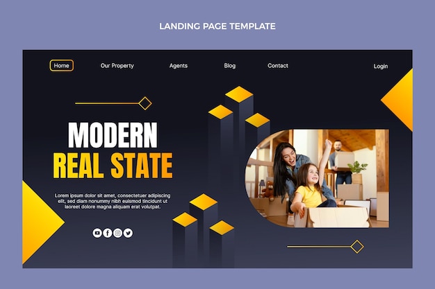Vector gratuito página de inicio de bienes raíces degradado