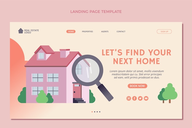 Vector gratuito página de inicio de bienes raíces degradado