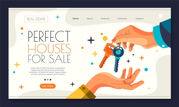 Vector gratuito página de inicio de bienes raíces dibujada a mano