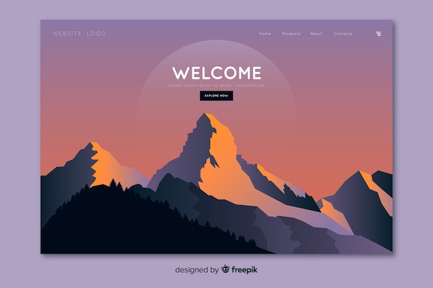 Vector gratuito página de inicio de bienvenida con paisaje degradado