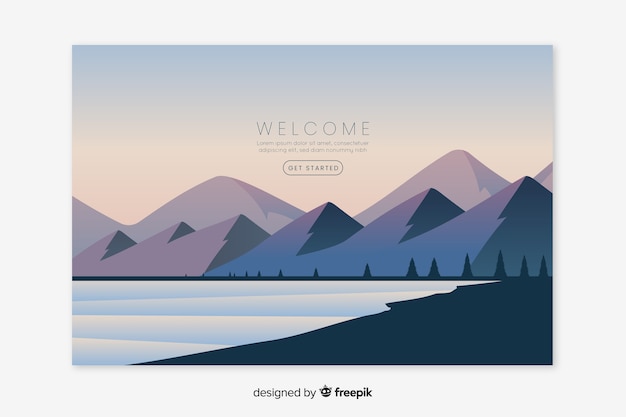 Vector gratuito página de inicio de bienvenida con paisaje degradado