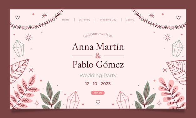 Vector gratuito página de inicio de boda boho dibujada a mano