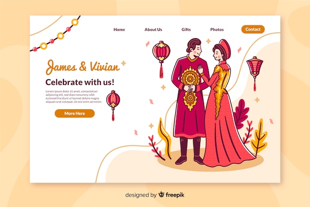 Vector gratuito página de inicio de boda colorida