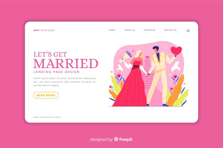 Vector gratuito página de inicio de boda rosa