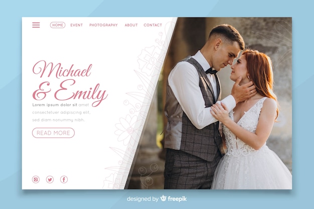 Vector gratuito página de inicio de bodas con foto