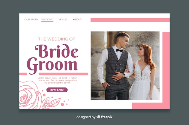 Vector gratuito página de inicio de bodas con foto