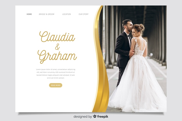 Vector gratuito página de inicio de bodas con imagen