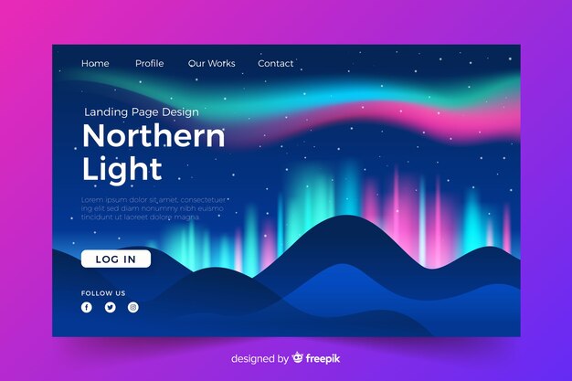 Página de inicio con brillantes luces del norte