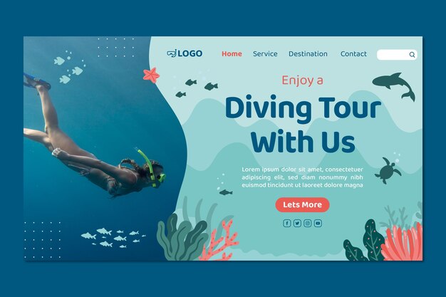 Página de inicio de buceo dibujada a mano