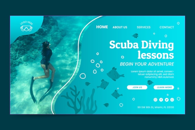 Vector gratuito página de inicio de buceo de diseño plano