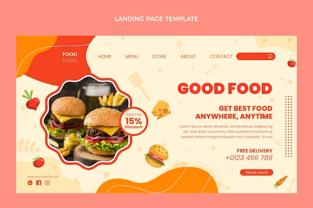 Página de inicio de buena comida de diseño plano