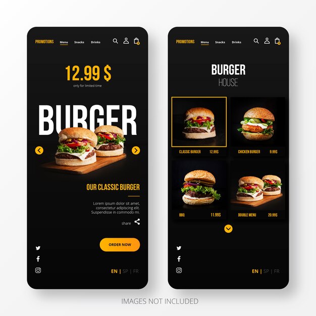 Página de inicio de Burger para móviles