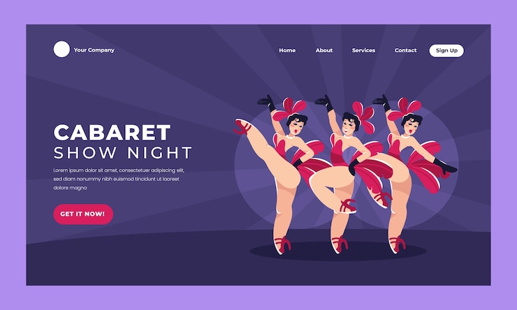 Vector gratuito página de inicio de cabaret dibujada a mano con bailarines